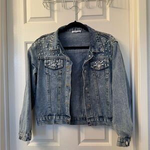 Wifey Jean Jacket with Pearl Embellishment